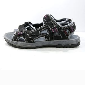 Eddie Bauer Madrona Black Faux-Leather Adjustable Comfort Sandals - Wome…